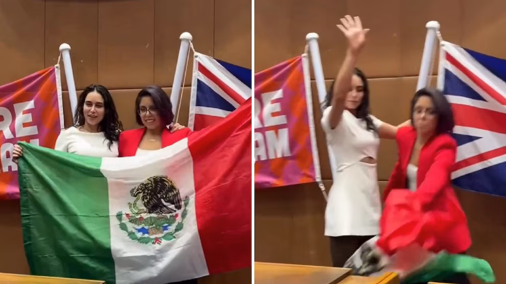 Gimnasta mexicana tira al suelo bandera de México